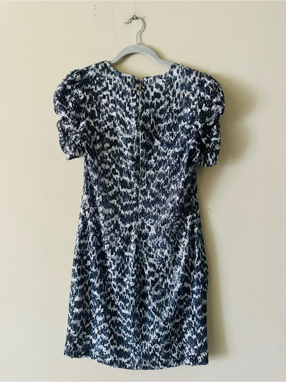 Michael Kors Navy and White Printed Puff Sleeve Dress